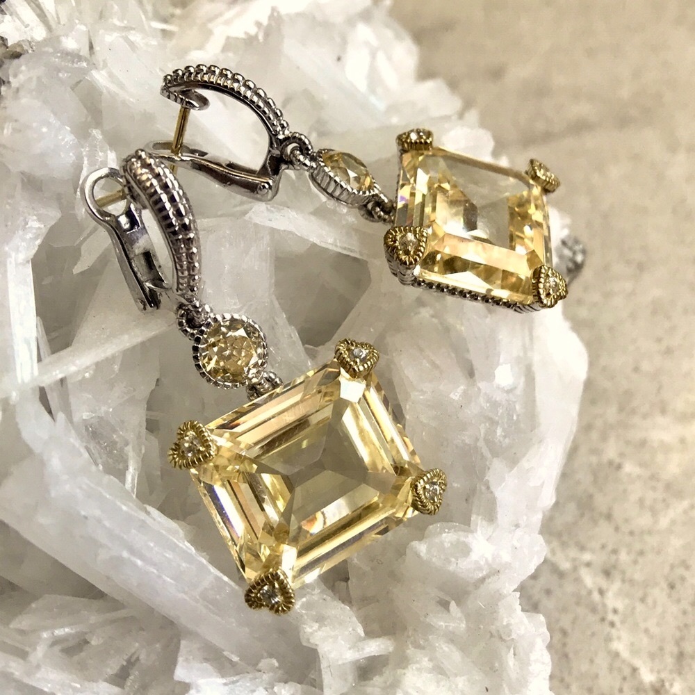 925 18K Canary Crystal & Sapphire JR TWO Earrings - Picture 3 of 11